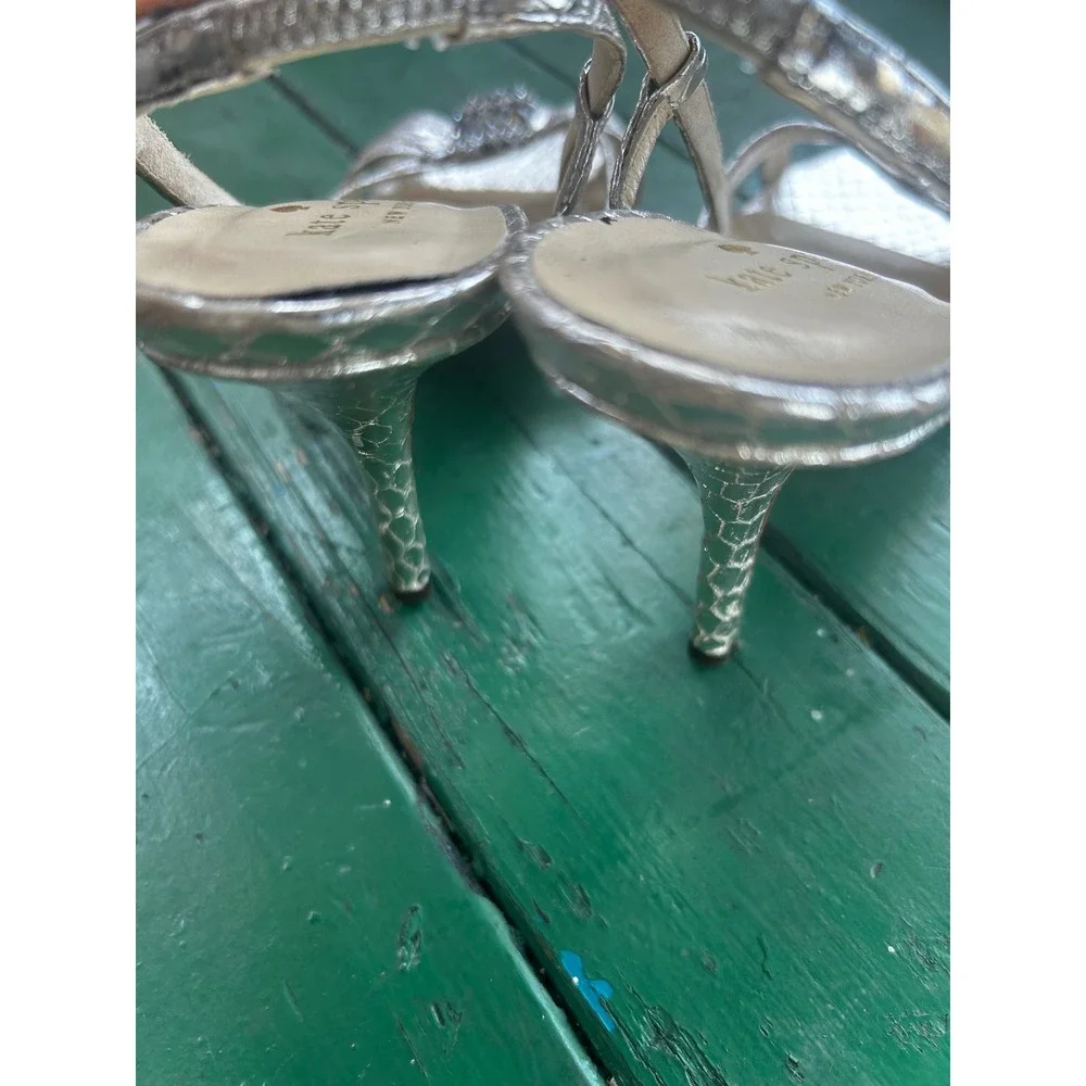 Kate Spade Sandals Women's Size 8.5 Silver Good Crystal Embellished‎ Bow